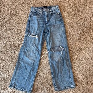 GAP Denim High Rise Wide-Leg Jeans Distressed - Blue